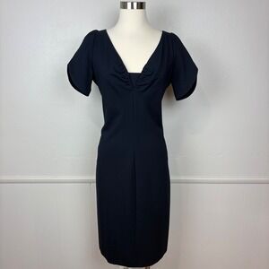 Basler Daywear in Shape Sheath Midi Dress Sz 12 Heavy Knit Compression Navy Blue